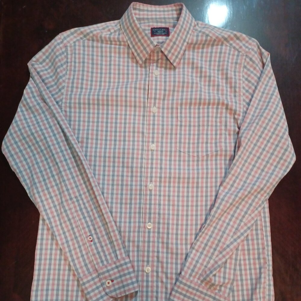 UNTUCKit Mens M Plaid Button Up Shirt Blue Red Slim Fit Wrinkle-Free Stretch